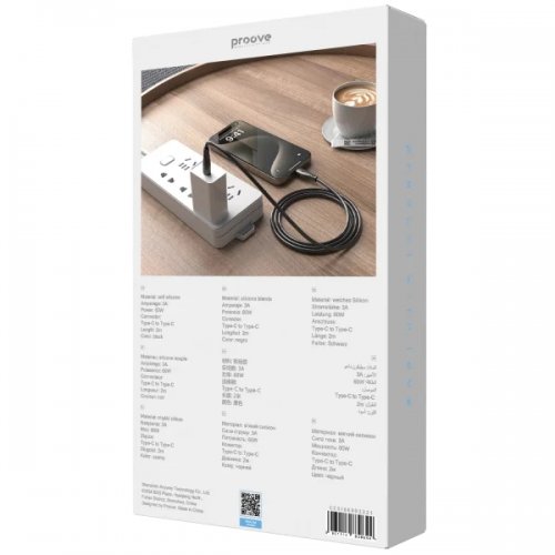 Кабель Proove Simple Silicone USB Type-C to USB Type-C 60W 2m (CCSI60002221) Black купить в Украине: Киев, Днепр, Харьков, Одесса  | Низкая цена, отзывы, характеристики от TELEMART фото