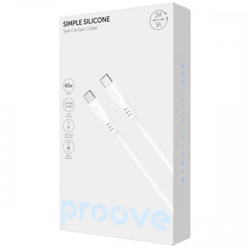 Кабель Proove Simple Silicone USB Type-C to USB Type-C 60W 2m (CCSI60002222) White купить в Украине: Киев, Днепр, Харьков, Одесса  | Низкая цена, отзывы, характеристики от TELEMART фото