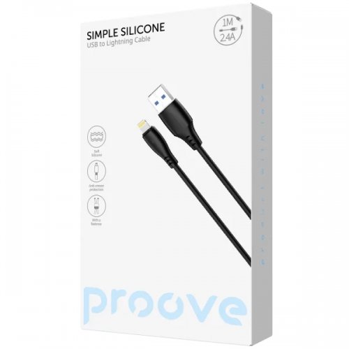 Кабель Proove Simple Silicone USB to Lightning 2.4A 1m (CCSS12001101) Black купить в Украине: Киев, Днепр, Харьков, Одесса  | Низкая цена, отзывы, характеристики от TELEMART фото