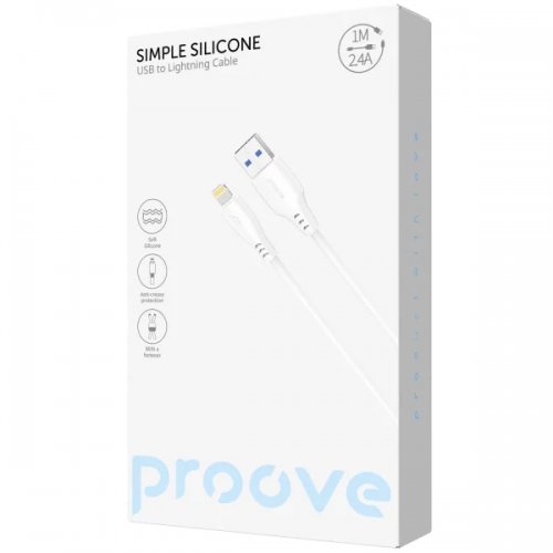 Кабель Proove Simple Silicone USB to Lightning 2.4A 1m (CCSS12001102) White купить в Украине: Киев, Днепр, Харьков, Одесса  | Низкая цена, отзывы, характеристики от TELEMART фото