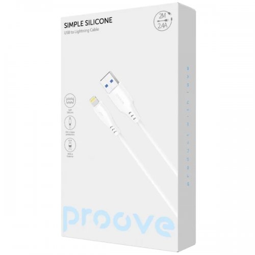 Кабель Proove Simple Silicone USB to Lightning 2.4A 2m (CCSS12001122) White купить в Украине: Киев, Днепр, Харьков, Одесса  | Низкая цена, отзывы, характеристики от TELEMART фото