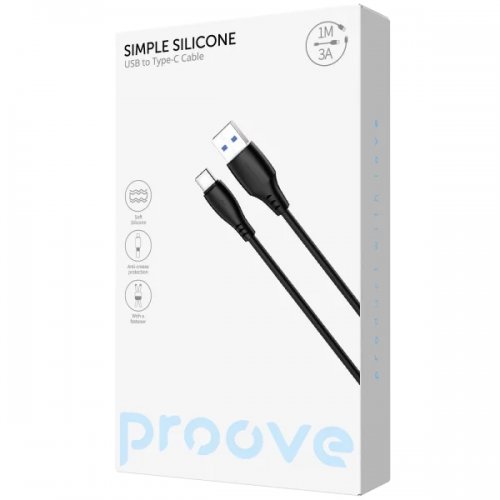 Кабель Proove Simple Silicone USB to USB Type-C 3A 1m (CCSS15001201) Black купить в Украине: Киев, Днепр, Харьков, Одесса  | Низкая цена, отзывы, характеристики от TELEMART фото