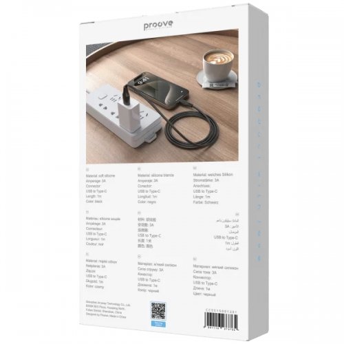 Кабель Proove Simple Silicone USB to USB Type-C 3A 1m (CCSS15001201) Black купить в Украине: Киев, Днепр, Харьков, Одесса  | Низкая цена, отзывы, характеристики от TELEMART фото
