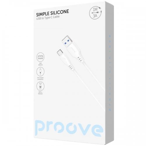 Кабель Proove Simple Silicone USB to USB Type-C 3A 1m (CCSS15001202) White купить в Украине: Киев, Днепр, Харьков, Одесса  | Низкая цена, отзывы, характеристики от TELEMART фото