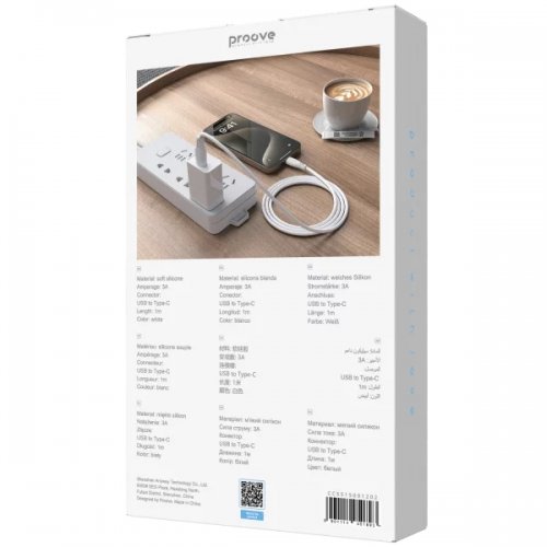 Кабель Proove Simple Silicone USB to USB Type-C 3A 1m (CCSS15001202) White купить в Украине: Киев, Днепр, Харьков, Одесса  | Низкая цена, отзывы, характеристики от TELEMART фото