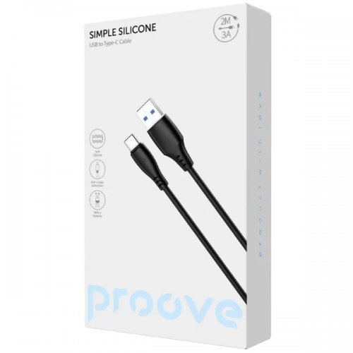 Кабель Proove Simple Silicone USB to USB Type-C 3A 2m (CCSS15001221) Black купить в Украине: Киев, Днепр, Харьков, Одесса  | Низкая цена, отзывы, характеристики от TELEMART фото