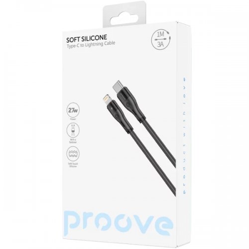 Кабель Proove Soft Silicone USB Type-C to Lightning 27W 1m (CCSO27002101) Black купить в Украине: Киев, Днепр, Харьков, Одесса  | Низкая цена, отзывы, характеристики от TELEMART фото