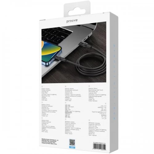 Кабель Proove Soft Silicone USB Type-C to Lightning 27W 2m (CCSO27002121) Black купить в Украине: Киев, Днепр, Харьков, Одесса  | Низкая цена, отзывы, характеристики от TELEMART фото