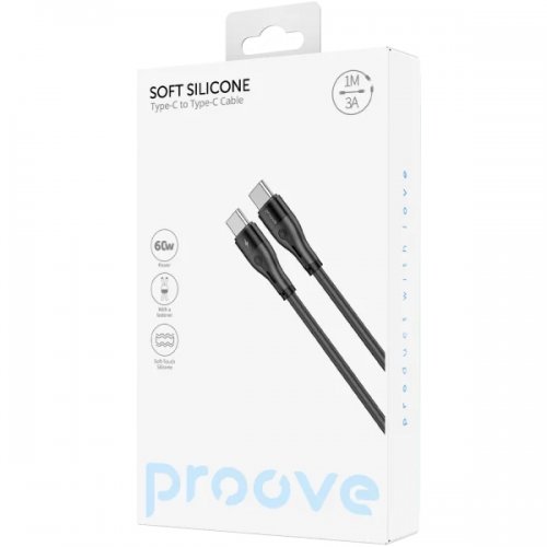 Кабель Proove Soft Silicone USB Type-C to USB Type-C 60W 1m (CCSO60002201) Black купить в Украине: Киев, Днепр, Харьков, Одесса  | Низкая цена, отзывы, характеристики от TELEMART фото
