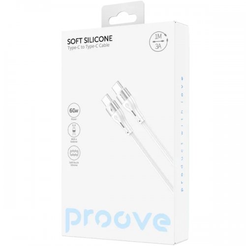 Кабель Proove Soft Silicone USB Type-C to USB Type-C 60W 1m (CCSO60002202) White купить в Украине: Киев, Днепр, Харьков, Одесса  | Низкая цена, отзывы, характеристики от TELEMART фото