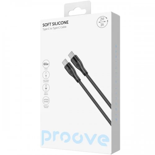 Кабель Proove Soft Silicone USB Type-C to USB Type-C 60W 2m (CCSO60002221) Black купить в Украине: Киев, Днепр, Харьков, Одесса  | Низкая цена, отзывы, характеристики от TELEMART фото