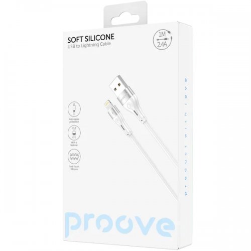 Кабель Proove Soft Silicone USB to Lightning 2.4A 1m (CCSO20001102) White купить в Украине: Киев, Днепр, Харьков, Одесса  | Низкая цена, отзывы, характеристики от TELEMART фото