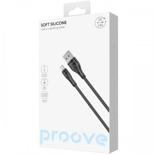 Кабель Proove Soft Silicone USB to Lightning 2.4A 2m (CCSO20001121) Black купить в Украине: Киев, Днепр, Харьков, Одесса  | Низкая цена, отзывы, характеристики от TELEMART фото