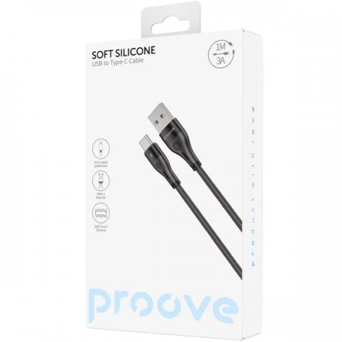 Кабель Proove Soft Silicone USB to USB Type-C 3A 1m (CCSO20001201) Black купить в Украине: Киев, Днепр, Харьков, Одесса  | Низкая цена, отзывы, характеристики от TELEMART фото