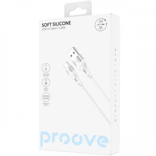 Кабель Proove Soft Silicone USB to USB Type-C 3A 1m (CCSO20001202) White купить в Украине: Киев, Днепр, Харьков, Одесса  | Низкая цена, отзывы, характеристики от TELEMART фото