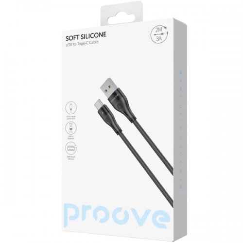 Кабель Proove Soft Silicone USB to USB Type-C 3A 2m (CCSO20001221) Black купить в Украине: Киев, Днепр, Харьков, Одесса  | Низкая цена, отзывы, характеристики от TELEMART фото