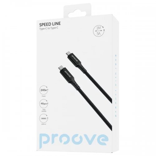 Кабель Proove Speed Line USB Type-C to USB Type-С 240W 1m (CCSL60002201) Black купить в Украине: Киев, Днепр, Харьков, Одесса  | Низкая цена, отзывы, характеристики от TELEMART фото