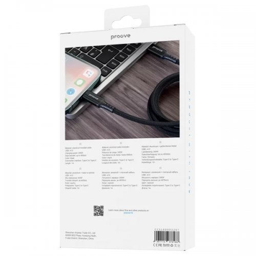 Кабель Proove Speed Line USB Type-C to USB Type-С 240W 1m (CCSL60002201) Black купить в Украине: Киев, Днепр, Харьков, Одесса  | Низкая цена, отзывы, характеристики от TELEMART фото