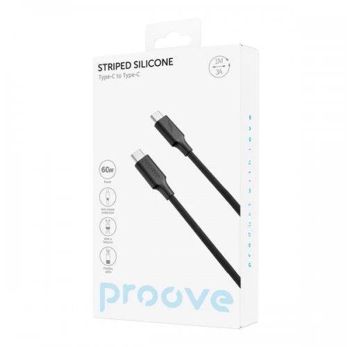 Кабель Proove Striped Silicone USB Type-C to USB Type-C 60W 1m (CCSS60002201) Black купить в Украине: Киев, Днепр, Харьков, Одесса  | Низкая цена, отзывы, характеристики от TELEMART фото