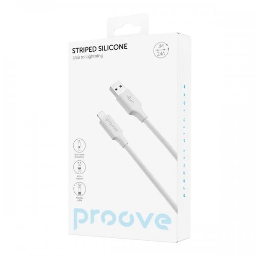Кабель Proove Striped Silicone USB to Lightning 2.4А 1m (CCSS00001102) White купить в Украине: Киев, Днепр, Харьков, Одесса  | Низкая цена, отзывы, характеристики от TELEMART фото