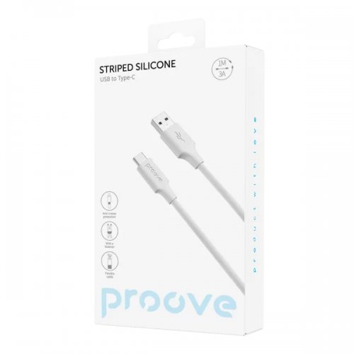 Кабель Proove Striped Silicone USB to USB Type-C 3А 1m (CCSS60001202) White купить в Украине: Киев, Днепр, Харьков, Одесса  | Низкая цена, отзывы, характеристики от TELEMART фото