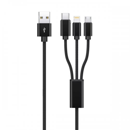 Кабель Proove Triple Connection 3 in 1 USB Type-C + Micro USB + Lightning 1.2m (CCTC20001501) Black купить в Украине: Киев, Днепр, Харьков, Одесса  | Низкая цена, отзывы, характеристики от TELEMART фото