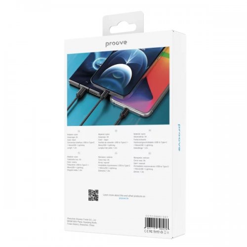 Кабель Proove Triple Connection 3 in 1 USB Type-C + Micro USB + Lightning 1.2m (CCTC20001501) Black купить в Украине: Киев, Днепр, Харьков, Одесса  | Низкая цена, отзывы, характеристики от TELEMART фото