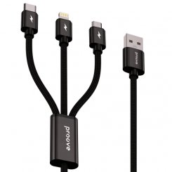 Кабель Proove Triple Connection 3 in 1 USB Type-C + Micro USB + Lightning 1.3m (CCTC15001501) Black