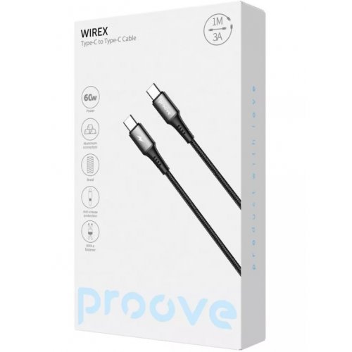 Кабель Proove WireX USB Type-C to USB Type-C 60W 1m (CCWX60002201) Black купить в Украине: Киев, Днепр, Харьков, Одесса  | Низкая цена, отзывы, характеристики от TELEMART фото