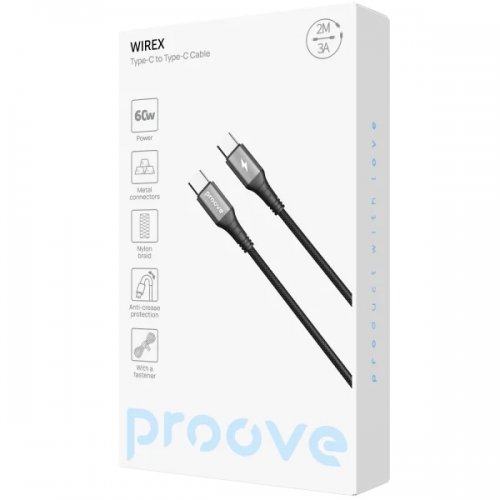 Кабель Proove WireX USB Type-C to USB Type-C 60W 2m (CCWX60002221) Black купить в Украине: Киев, Днепр, Харьков, Одесса  | Низкая цена, отзывы, характеристики от TELEMART фото