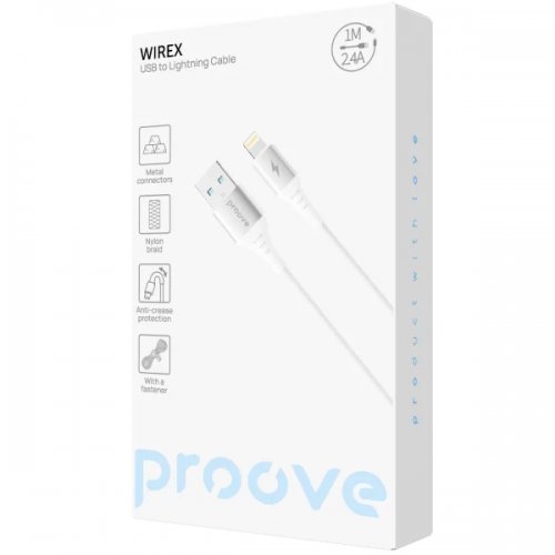 Кабель Proove WireX USB to Lightning 2.4A 1m (CCWX12001202) White купить в Украине: Киев, Днепр, Харьков, Одесса  | Низкая цена, отзывы, характеристики от TELEMART фото