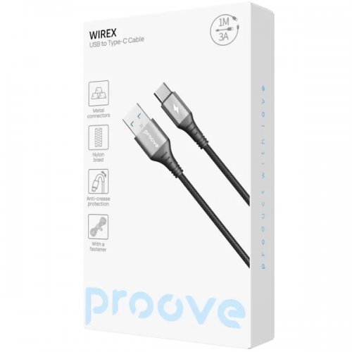 Кабель Proove WireX USB to USB Type-C 3A 1m (CCWX15001201) Black купить в Украине: Киев, Днепр, Харьков, Одесса  | Низкая цена, отзывы, характеристики от TELEMART фото