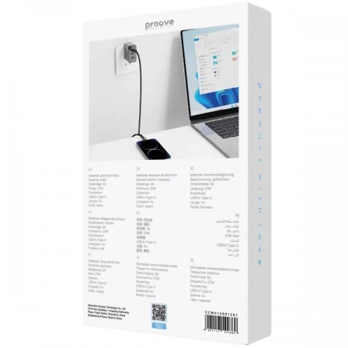 Кабель Proove WireX USB to USB Type-C 3A 1m (CCWX15001201) Black купить в Украине: Киев, Днепр, Харьков, Одесса  | Низкая цена, отзывы, характеристики от TELEMART фото