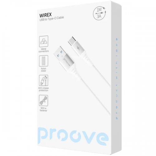 Кабель Proove WireX USB to USB Type-C 3A 1m (CCWX15001202) White купить в Украине: Киев, Днепр, Харьков, Одесса  | Низкая цена, отзывы, характеристики от TELEMART фото