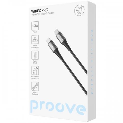Кабель Proove WireX Pro USB Type-C to USB Type-C 100W 1.5m (CCWX11002201) Black купить в Украине: Киев, Днепр, Харьков, Одесса  | Низкая цена, отзывы, характеристики от TELEMART фото