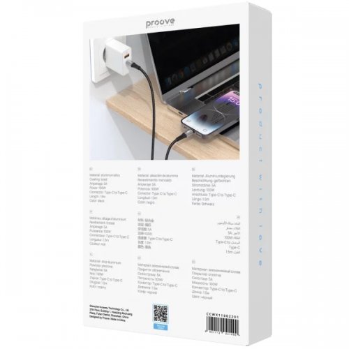 Кабель Proove WireX Pro USB Type-C to USB Type-C 100W 1.5m (CCWX11002201) Black купить в Украине: Киев, Днепр, Харьков, Одесса  | Низкая цена, отзывы, характеристики от TELEMART фото
