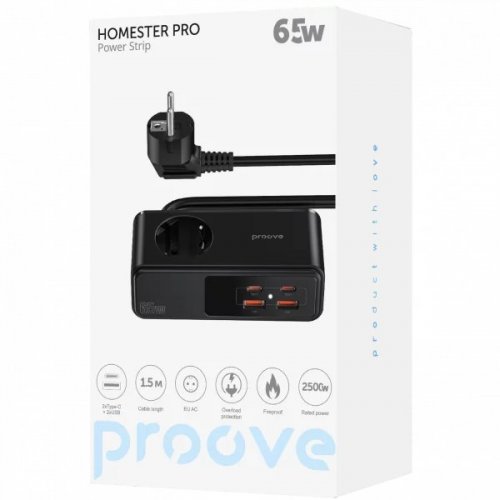 Сетевой фильтр Proove Homester Pro 1.5 м 1 розетка + 2 x USB + 2 x USB Type-C (PSHP25002201) Black купить в Украине: Киев, Днепр, Харьков, Одесса  | Низкая цена, отзывы, характеристики от TELEMART фото