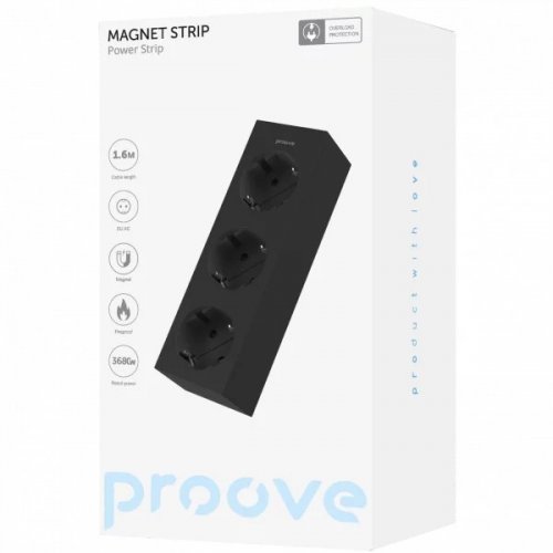 Сетевой фильтр Proove Magnet Strip 1.6 м 3 розетки (PSMS25000001) Black купить в Украине: Киев, Днепр, Харьков, Одесса  | Низкая цена, отзывы, характеристики от TELEMART фото