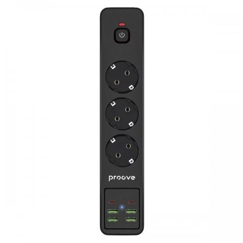 Сетевой фильтр Proove Power Socket P-03 2 м 3 розетки + 4 x USB + 2 x USB Type-C (PSP342420001) Black купить в Украине: Киев, Днепр, Харьков, Одесса  | Низкая цена, отзывы, характеристики от TELEMART фото