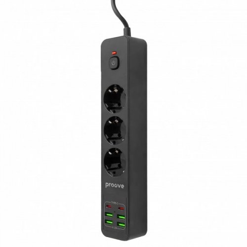 Сетевой фильтр Proove Power Socket P-03 2 м 3 розетки + 4 x USB + 2 x USB Type-C (PSP342420001) Black купить в Украине: Киев, Днепр, Харьков, Одесса  | Низкая цена, отзывы, характеристики от TELEMART фото