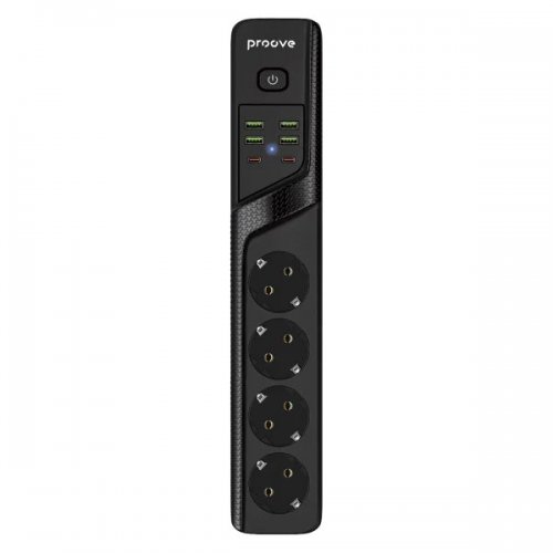 Сетевой фильтр Proove Power Socket P-04 2 м 4 розетки + 4 x USB + 2 x USB Type-C (PSP442420001) Black купить в Украине: Киев, Днепр, Харьков, Одесса  | Низкая цена, отзывы, характеристики от TELEMART фото
