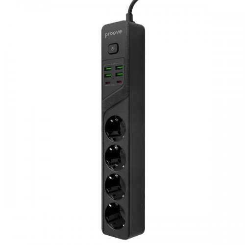Сетевой фильтр Proove Power Socket P-04 2 м 4 розетки + 4 x USB + 2 x USB Type-C (PSP442420001) Black купить в Украине: Киев, Днепр, Харьков, Одесса  | Низкая цена, отзывы, характеристики от TELEMART фото