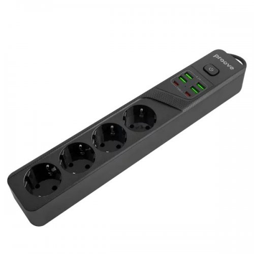 Сетевой фильтр Proove Power Socket P-04 2 м 4 розетки + 4 x USB + 2 x USB Type-C (PSP442420001) Black купить в Украине: Киев, Днепр, Харьков, Одесса  | Низкая цена, отзывы, характеристики от TELEMART фото