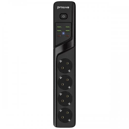 Сетевой фильтр Proove Power Socket P-04 3 м 4 розетки + 4 x USB + 2 x USB Type-C (PSP442430001) Black купить в Украине: Киев, Днепр, Харьков, Одесса  | Низкая цена, отзывы, характеристики от TELEMART фото