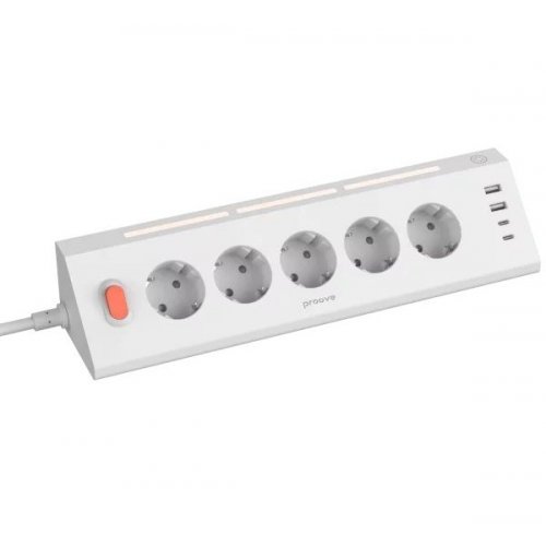 Сетевой фильтр Proove Prism Socket 1.6 м 5 розеток + 2 x USB + 2 x USB Type-C (PSPS25002202) White купить в Украине: Киев, Днепр, Харьков, Одесса  | Низкая цена, отзывы, характеристики от TELEMART фото
