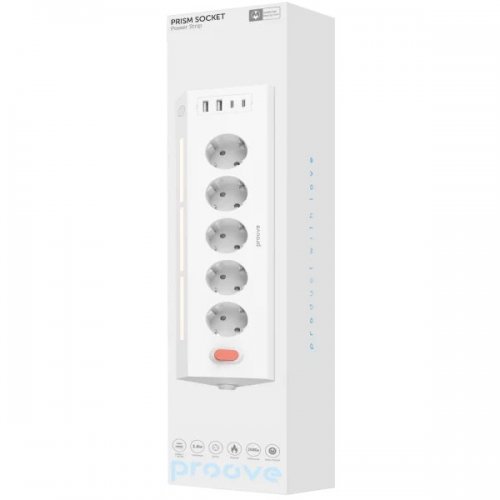 Сетевой фильтр Proove Prism Socket 1.6 м 5 розеток + 2 x USB + 2 x USB Type-C (PSPS25002202) White купить в Украине: Киев, Днепр, Харьков, Одесса  | Низкая цена, отзывы, характеристики от TELEMART фото