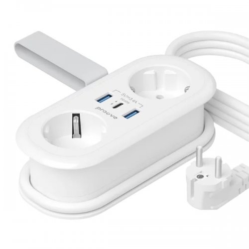 Сетевой фильтр Proove Supercoil 1.5 м 2 розетки + 2 x USB + USB Type-C (PSPS25002102) White купить в Украине: Киев, Днепр, Харьков, Одесса  | Низкая цена, отзывы, характеристики от TELEMART фото