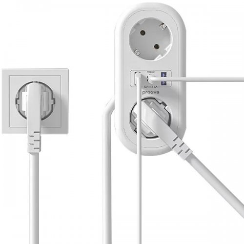 Сетевой фильтр Proove Supercoil 1.5 м 2 розетки + 2 x USB + USB Type-C (PSPS25002102) White купить в Украине: Киев, Днепр, Харьков, Одесса  | Низкая цена, отзывы, характеристики от TELEMART фото