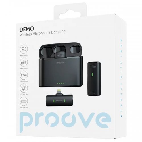 Бездротовий петличний мікрофон Proove Demo Lightning (PMDM00010102) Black купити в Україні: Київ, Львів, Хмельницький, Тернопіль, Івано-Франківськ | Низька ціна, відгуки, характеристики від TELEMART фото