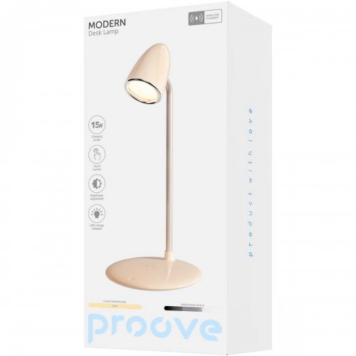 Настільна лампа з бездротовою зарядкою Proove Modern (PLMD05002007) Beige купити в Україні: Київ, Львів, Хмельницький, Тернопіль, Івано-Франківськ | Низька ціна, відгуки, характеристики від TELEMART фото